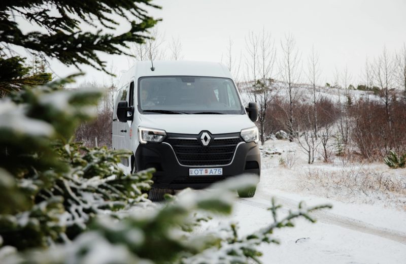 Go BIG 5-person family heated campervan driving on a scenic track in Iceland